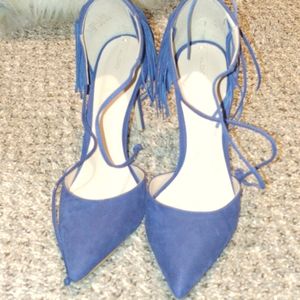 Dark Navy Blue Suede Shoe with Fringe